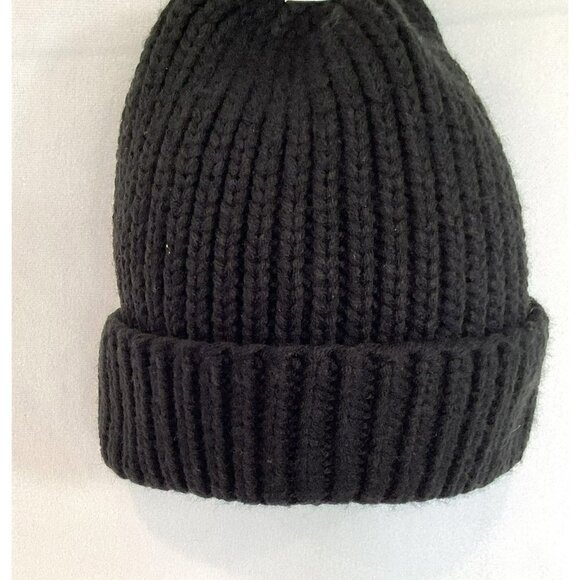 Steve Madden Beanie Ribbed Knit Wide Cuff Acrylic Black 9" One Size Snowboard - Picture 1 of 5
